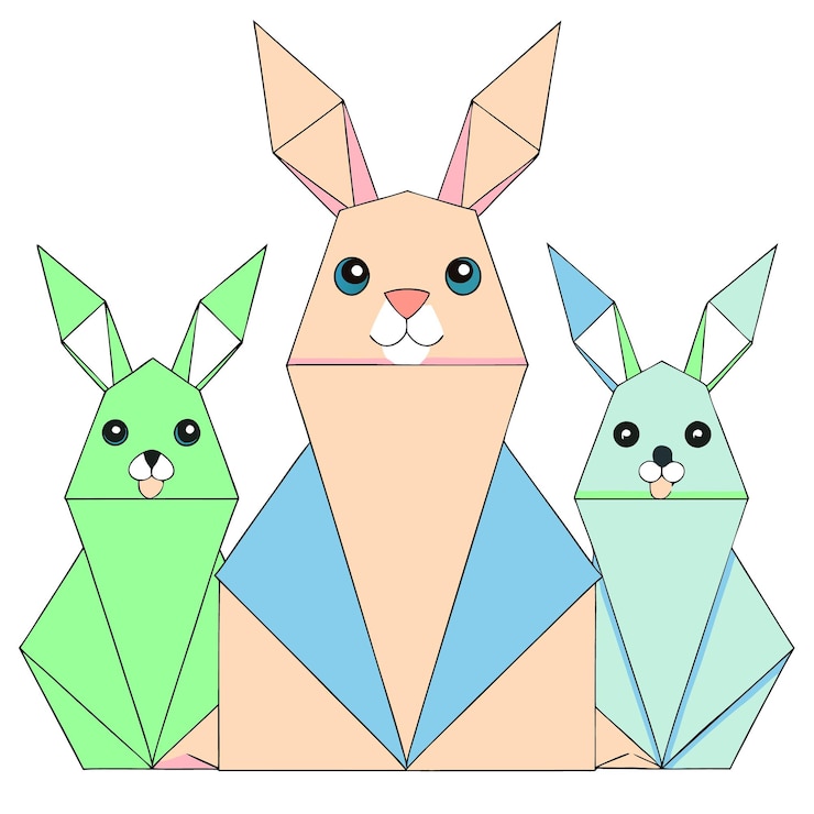 Vector tres orejas de conejo están en fila con otros tres conejos