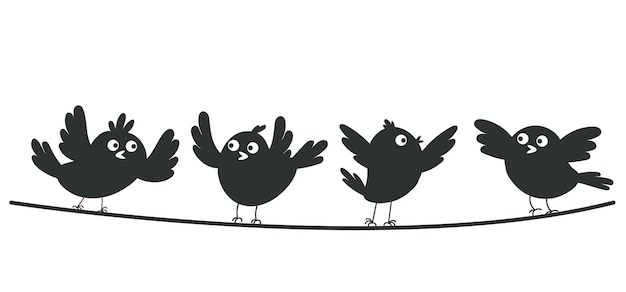 tres pájaros en un alambre uno de los cuales tiene un contorno negro