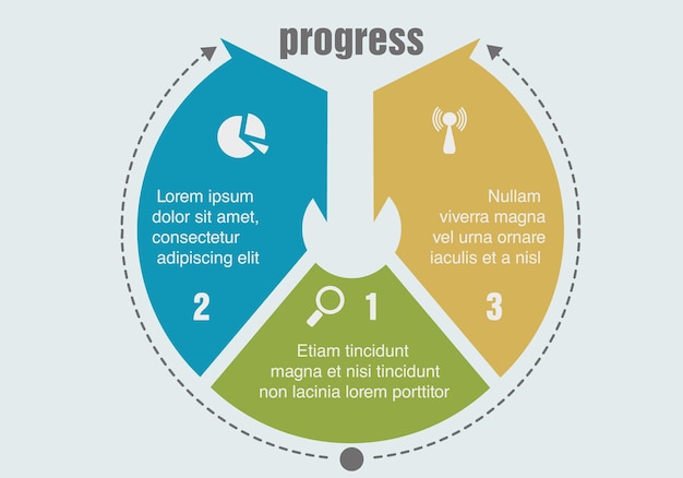 Tres pasos de progreso. ilustración