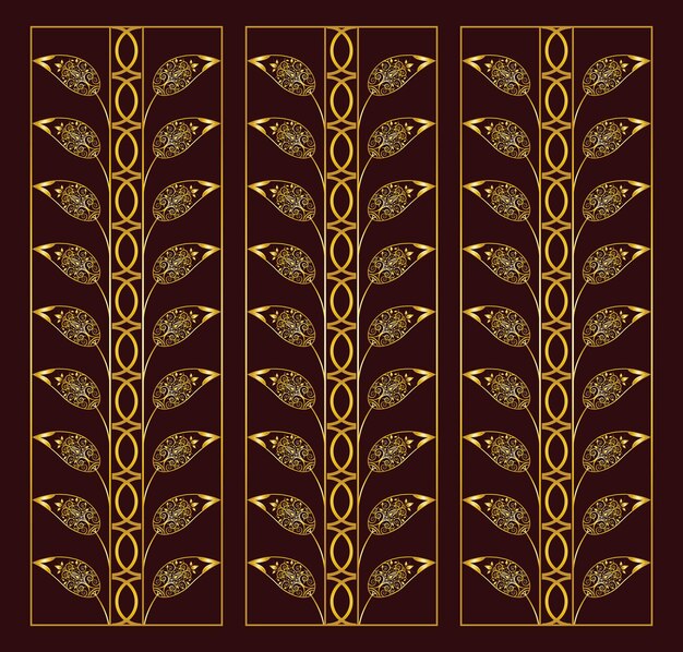 Tres patrones de hojas ornamentales vector de diseño de fondo en color marrón moreno