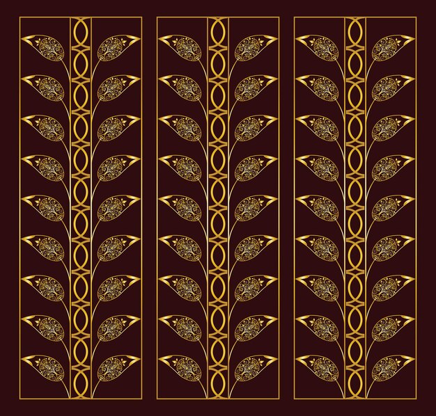 Vector tres patrones de hojas ornamentales vector de diseño de fondo en color marrón moreno