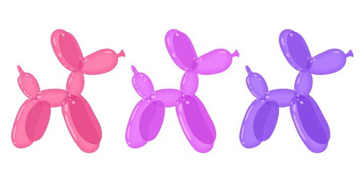 Vector tres perros globo de color rosa brillante y violeta. burbujas de animales en forma de cachorros. vector