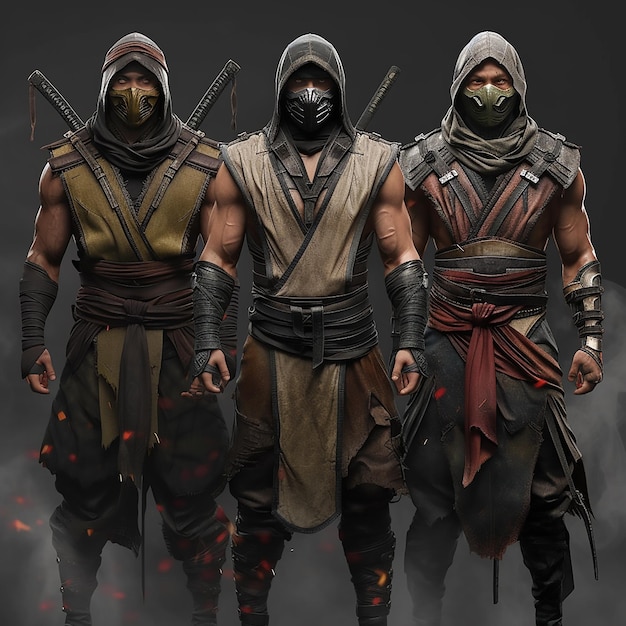 Vector los tres personajes ninja principales de mortal kombat x