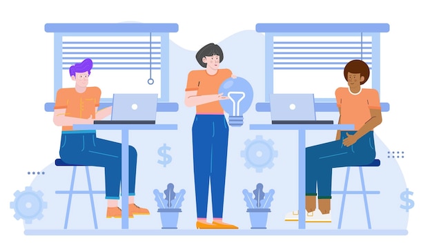 Tres personas en un equipo de negocios están discutiendo y hablando sobre ideas y estrategias de negocio