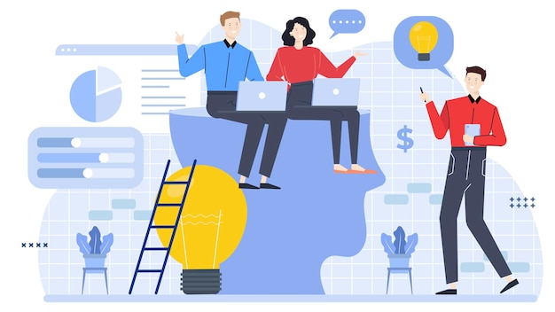 Tres personas están hablando y compartiendo sobre la estrategia de ideas y la innovación de los negocios