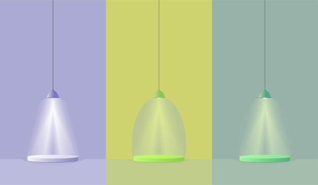 Tres podios iluminados para la exhibición de productos