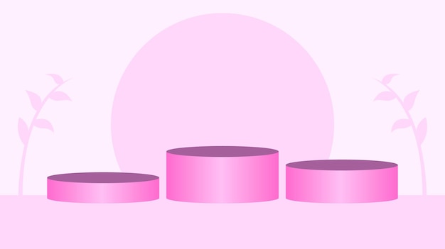 Tres podios rosas con un círculo al fondo