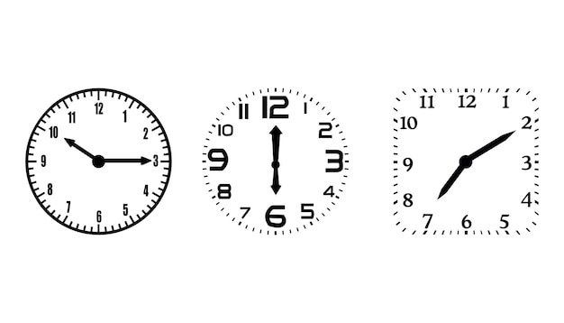 Tres relojes diferentes que muestran diferentes horas sobre un fondo blanco