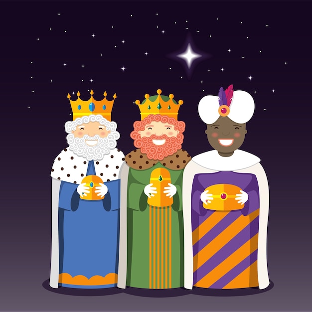 Los tres reyes con estrella de navidad