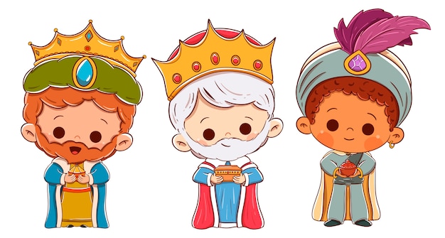 Vector tres reyes de oriente. melchior, caspar y balthazar