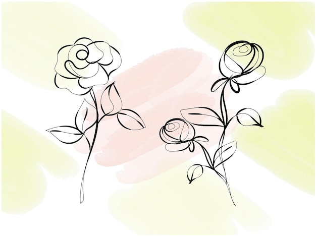 tres rosas se muestran en un dibujo con un fondo rosa