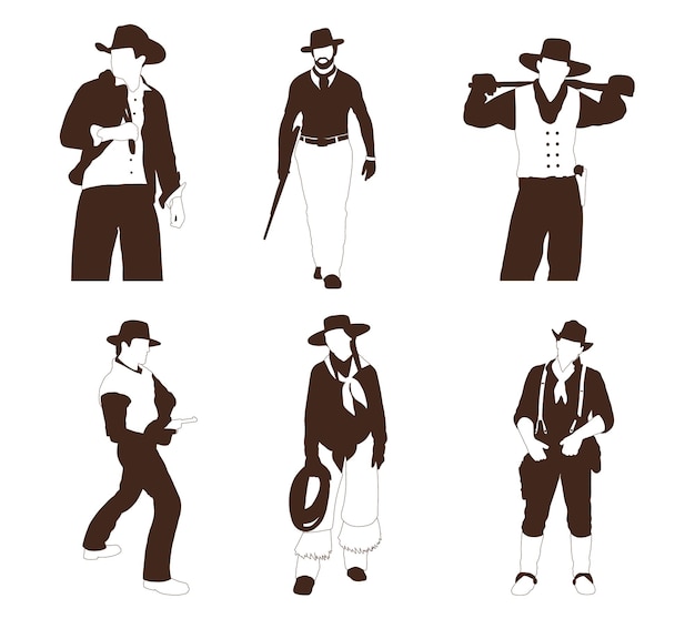 Tres siluetas de hombres, uno con sombrero de vaquero y otro con sombrero de vaquero.