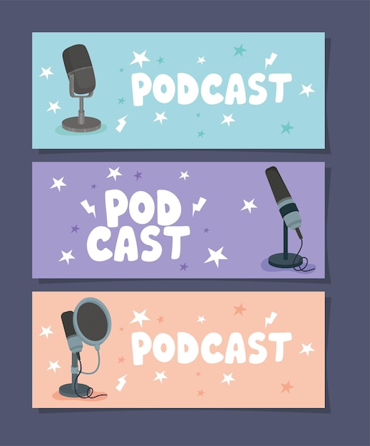 Tres tarjetas de podcast