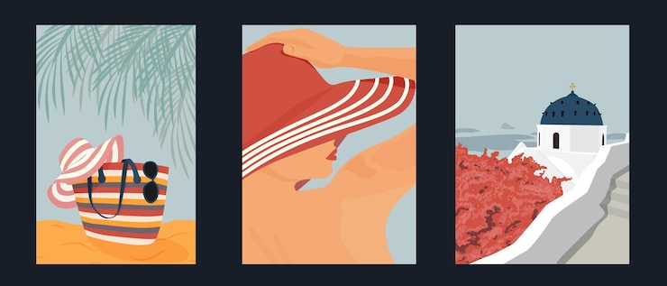 Vector tres tarjetas de verano