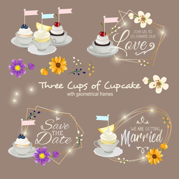 Tres tazas de cupcake