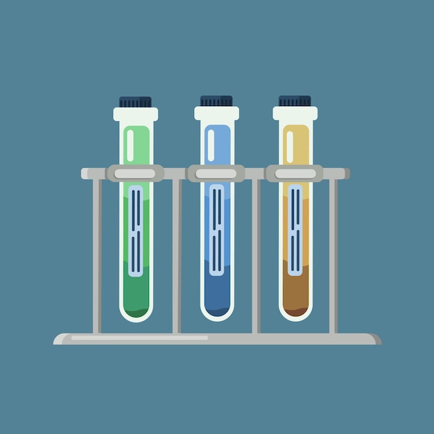 Tres tubos de ensayo de diferentes colores para experimentos químicos.