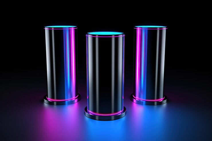 Vector tres tubos de tres colores diferentes están alineados en un fondo negro
