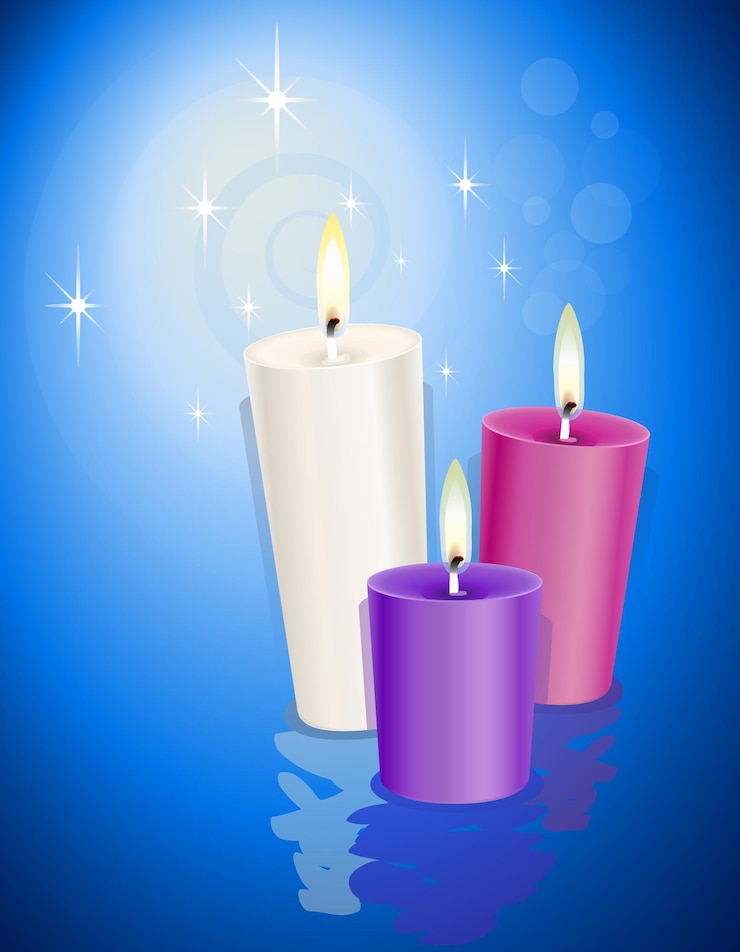 Vector tres velas sobre un fondo azul.