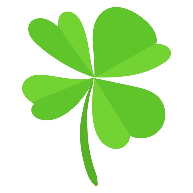 Trevo verde de cuatro hojas con hojas en forma de corazón aisladas sobre un fondo blanco Ilustración plana simple Día de San Patricio y concepto de símbolo de la suerte