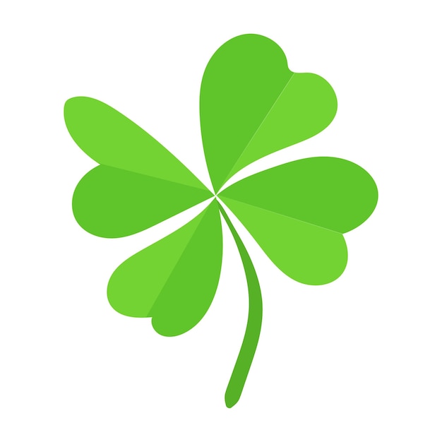 Trevo verde de cuatro hojas con hojas en forma de corazón aisladas sobre un fondo blanco Ilustración plana simple Día de San Patricio y concepto de símbolo de la suerte