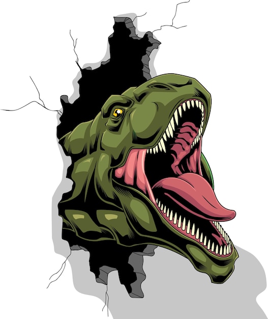 TRex Dinosaur Breaks The Wall Diseño gráfico Vector Ilustración dibujada a mano