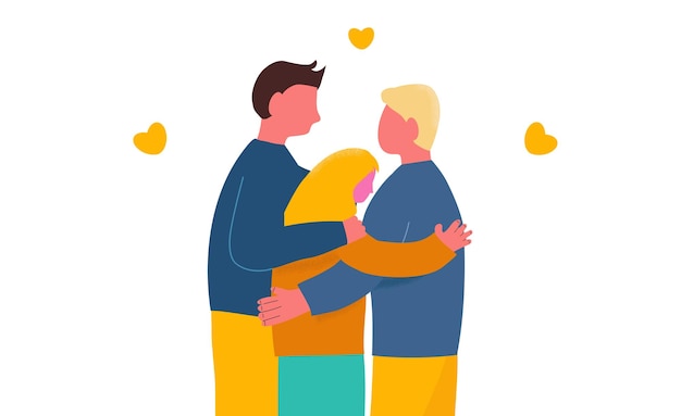 Triángulo amoroso corazón roto cerca de triángulo de amor de una pareja y una chica que sufren de simpatía no correspondida