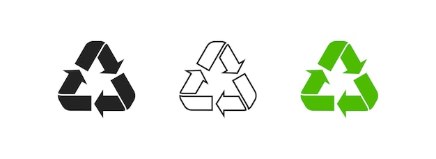 Triángulo conjunto de iconos de reciclaje Símbolo ecológico Signo de flecha verde Diseño plano