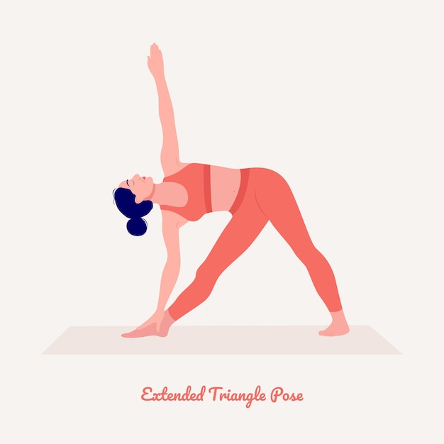 Triángulo extendido pose de yoga Mujer joven practicando ejercicios de yoga