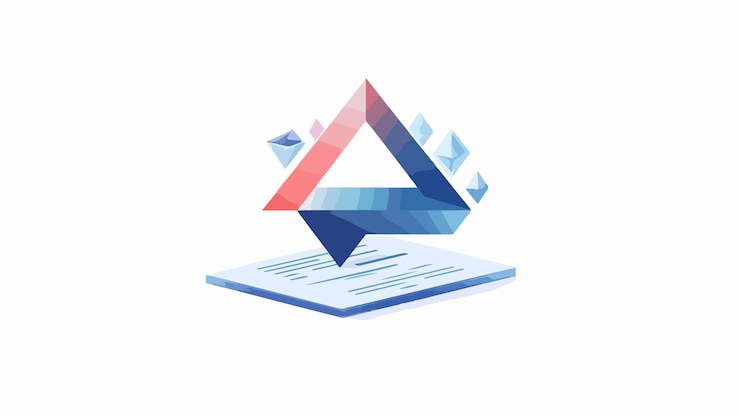 Vector triángulo financiero con flecha que apunta hacia abajo al documento de negocio concepto de análisis financiero