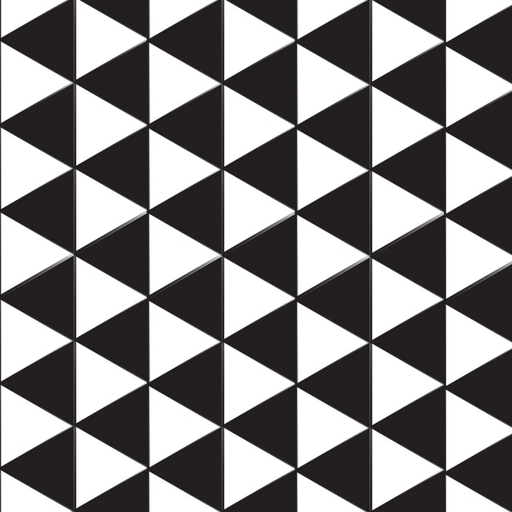 Triángulo de fondo de patrones sin fisuras, vector de triángulos en blanco y negro de diseño vintage retro.