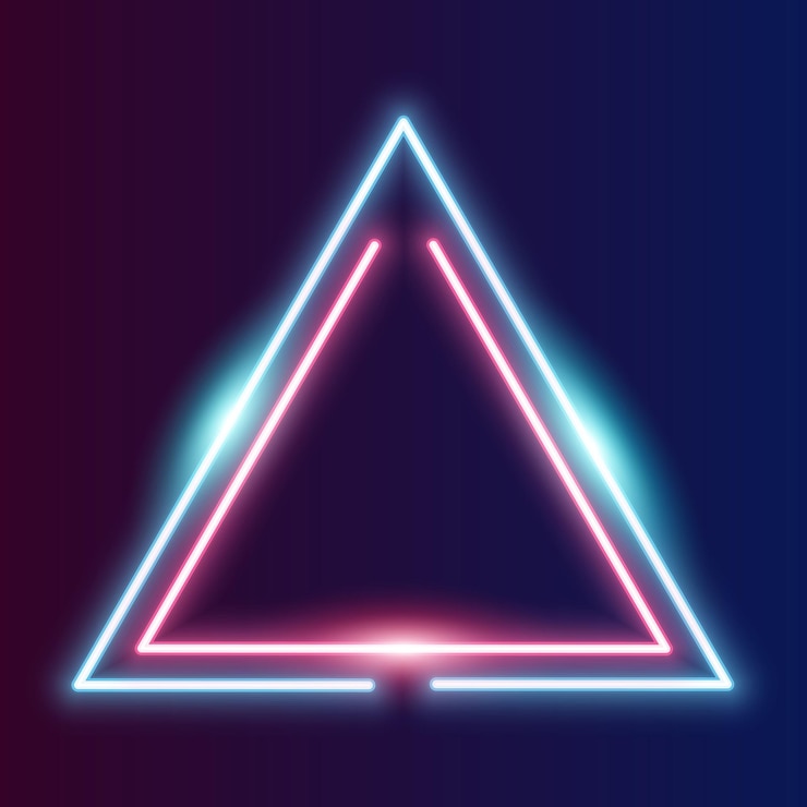 Vector triángulo futurista marco de neón borde azul y rosa neón brillante fondo