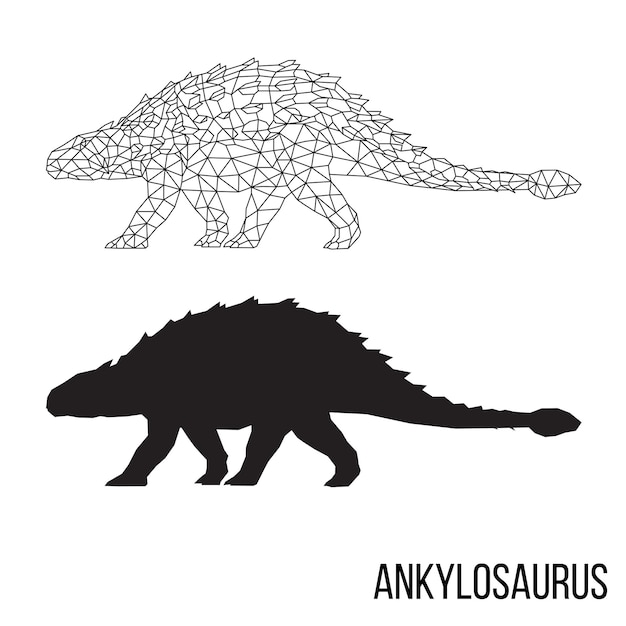 Triángulo geométrico abstracto silueta poligonal de dino anquilosaurio aislada sobre un fondo blanco