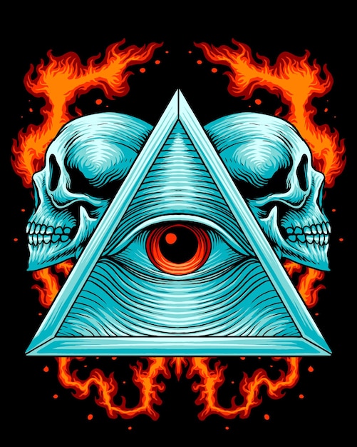 Vector triángulo illuminati con logo de cabeza de calavera