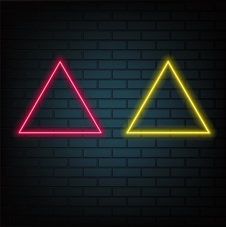 Vector triángulo de neón abstracto generado por computadora renderizado en 3d ilustración en 3d