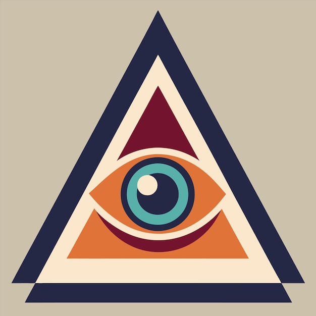 Un triángulo con un ojo azul y un triángulo rojo y naranja