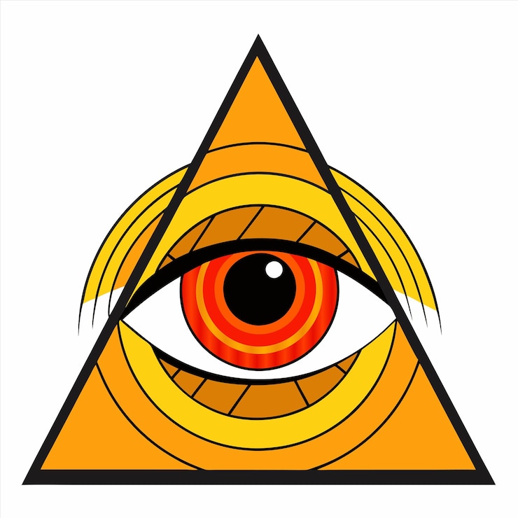 Vector un triángulo con un ojo rojo y un triángulo amarillo en él