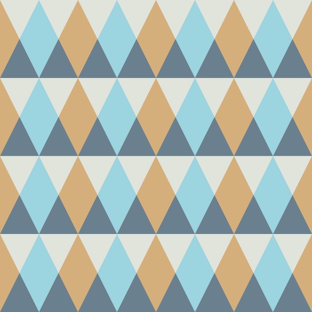 Triángulo de patrones sin fisuras con triángulos cruzados de color azul pastel, gris y dorado. geométrico triangular
