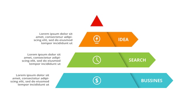 Triángulo con plantilla infográfica de 3 elementos para presentaciones de negocios web ilustración vectorial Visualización de datos comerciales