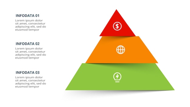 Triángulo con plantilla infográfica de 3 elementos para presentaciones de negocios web ilustración vectorial Visualización de datos comerciales