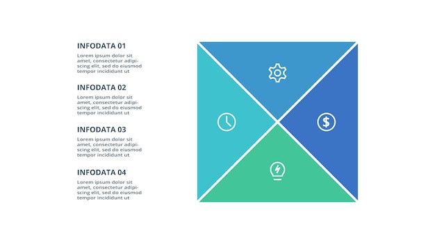 Vector triángulo con plantilla infográfica de 4 elementos para presentaciones de negocios web ilustración vectorial visualización de datos comerciales