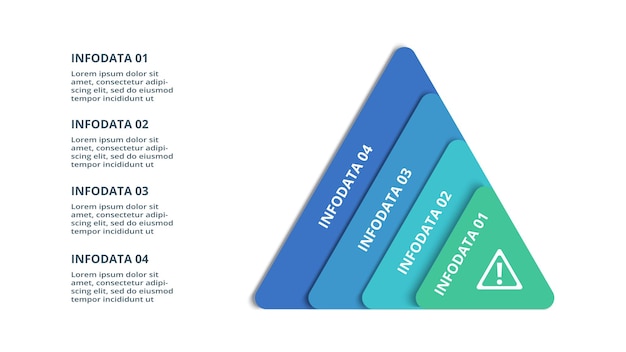 Triángulo con plantilla infográfica de 4 elementos para presentaciones de negocios web ilustración vectorial Visualización de datos comerciales