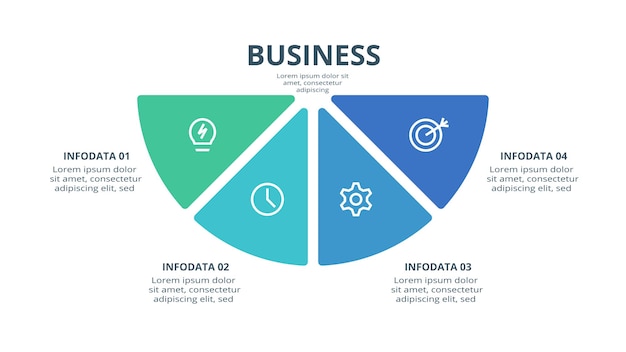 Triángulo con plantilla infográfica de 4 elementos para presentaciones de negocios web ilustración vectorial visualización de datos comerciales