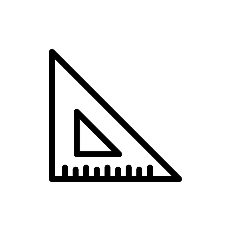 Vector triángulo regla icono conjunto arquitecto medida escala de triángulo símbolo vectorial geometría de papelería signo de herramienta triangular en negro relleno y estilo delineado