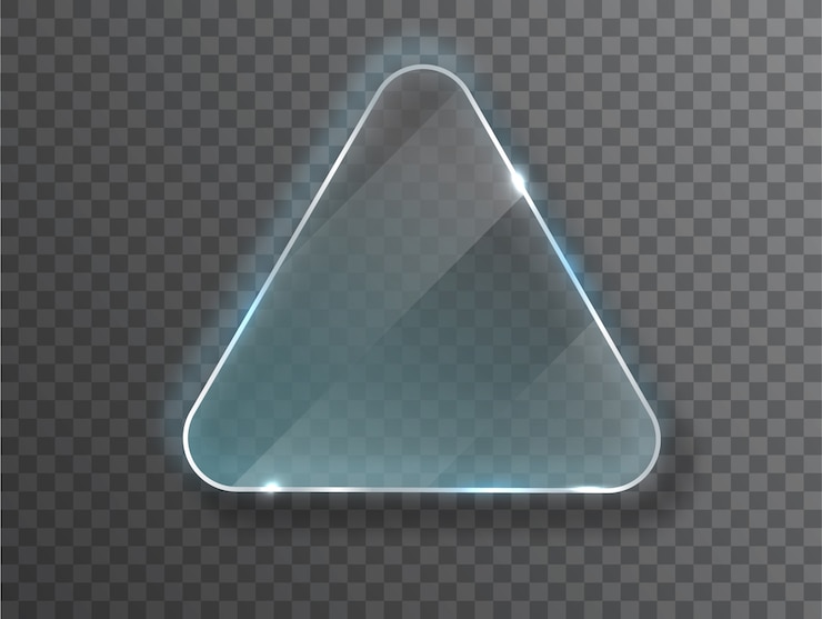 Vector triángulo de vidrio textura realista con reflejos y brillo en el transparente.