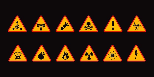 Vector triángulos amarillos de alerta señal de peligro