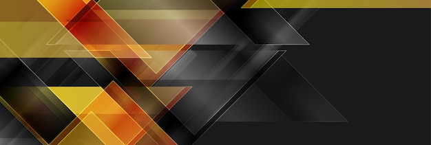 Triángulos brillantes negros y dorados fondo de tecnología abstracta