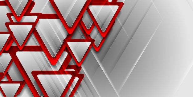 Triángulos brillantes rojos y grises fondo geométrico abstracto