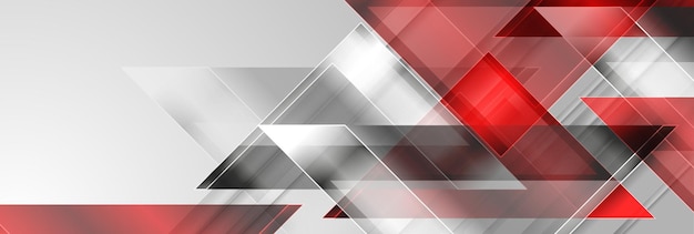 Triángulos brillantes rojos y grises plateados fondo tecnológico abstracto