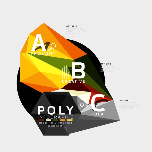 Triángulos de colores con opciones ABC Vector