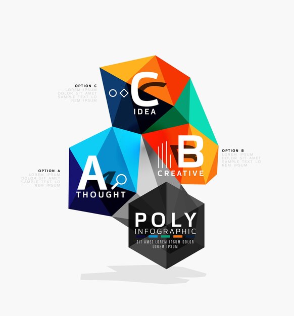 Triángulos de colores con opciones ABC Vector
